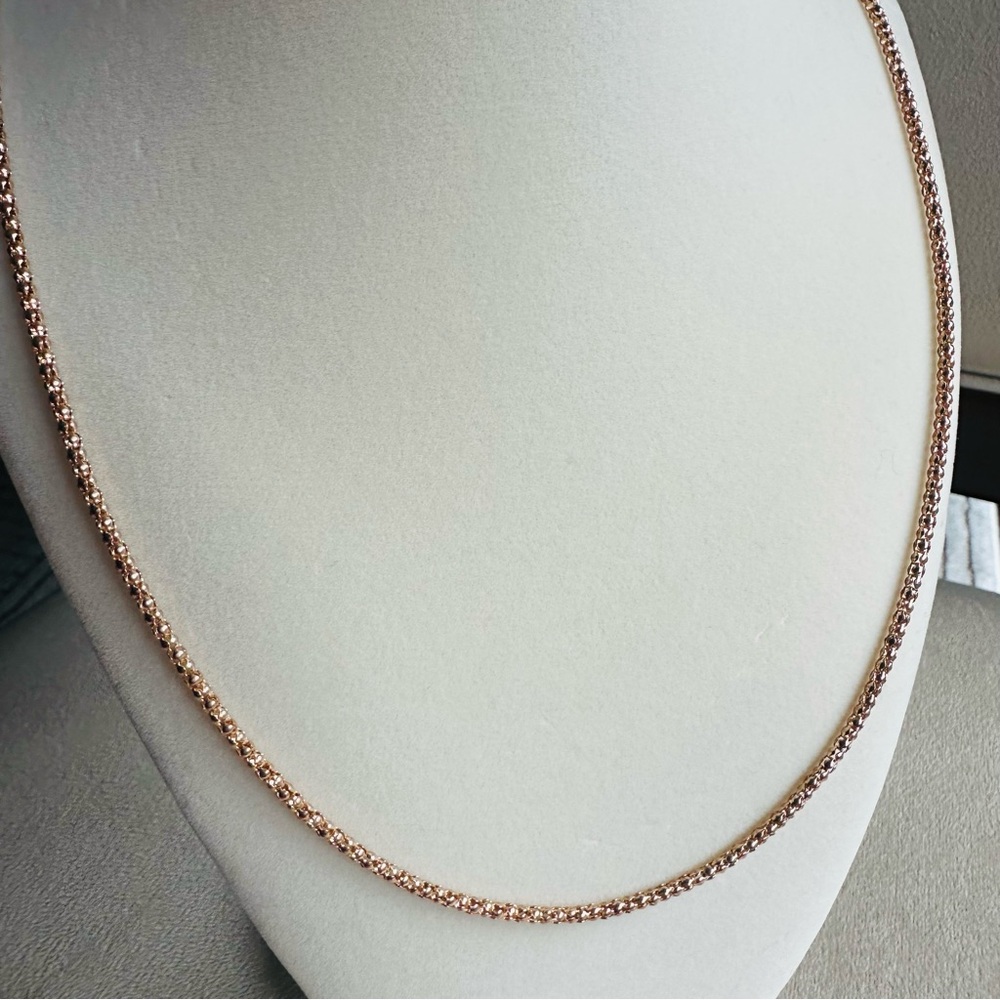 Rose Gold Tone Popcorn Chain Necklace | Classic Long Layering Chain 28”